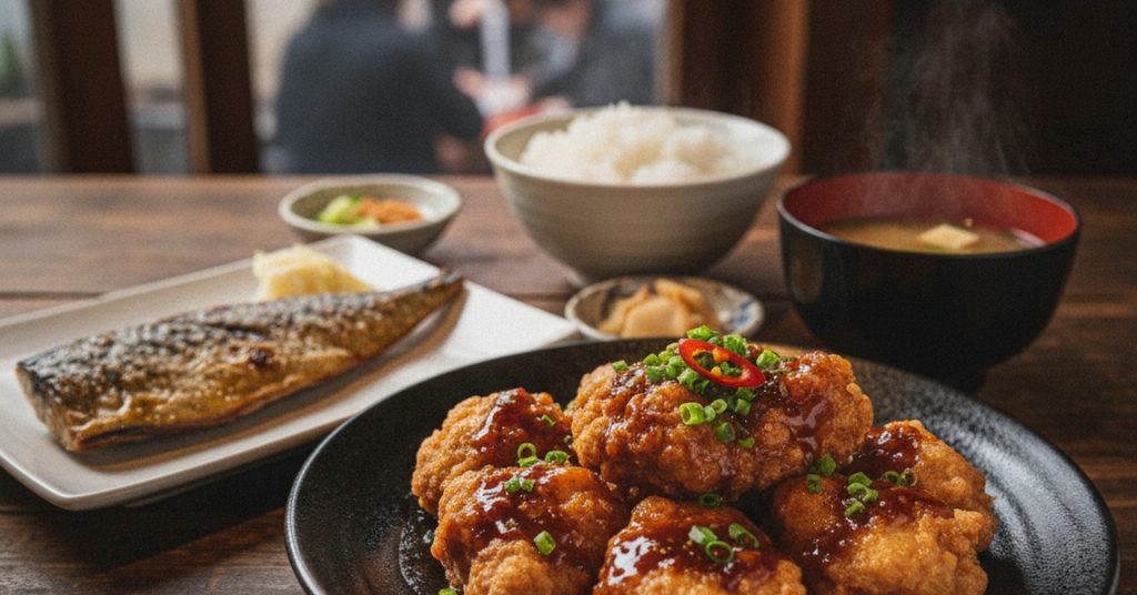 【表参道 原宿 定食】神宮前もくち、黒酢あんかけ唐揚と鯖の塩焼き定食